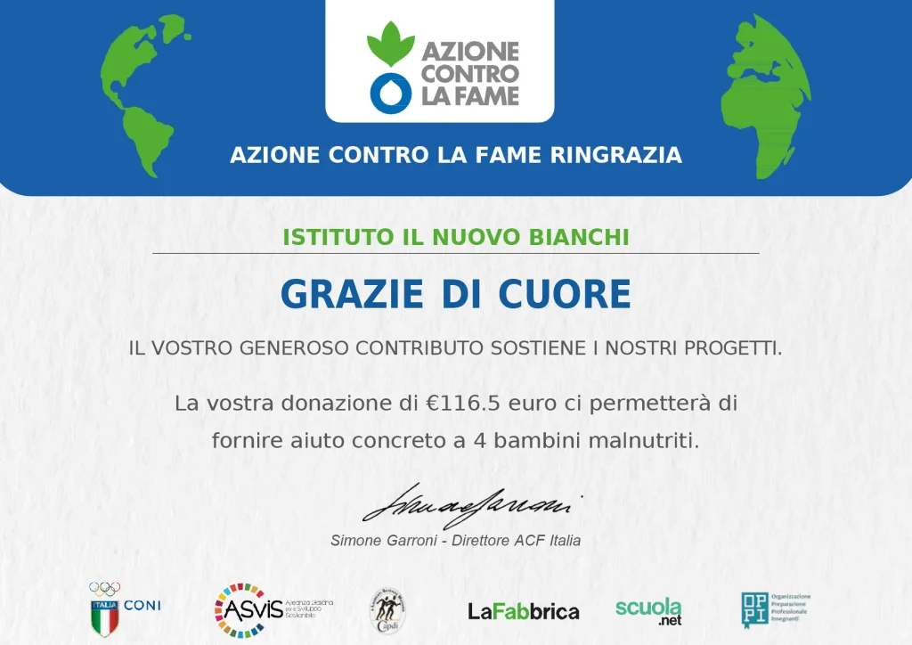 Attestato Corsa contro la fame